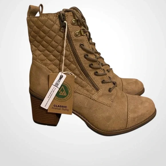 Women’s Dorsett Tan Lace Up Quilted Boots block Heel | White Mountain NWOB - Picture 1 of 10